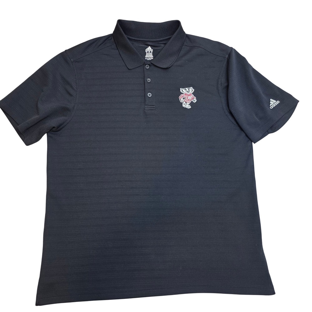 Adidas Mens Wisconsin Badgers Bucky Badger Polo Shirt Black XL Performance NCAA